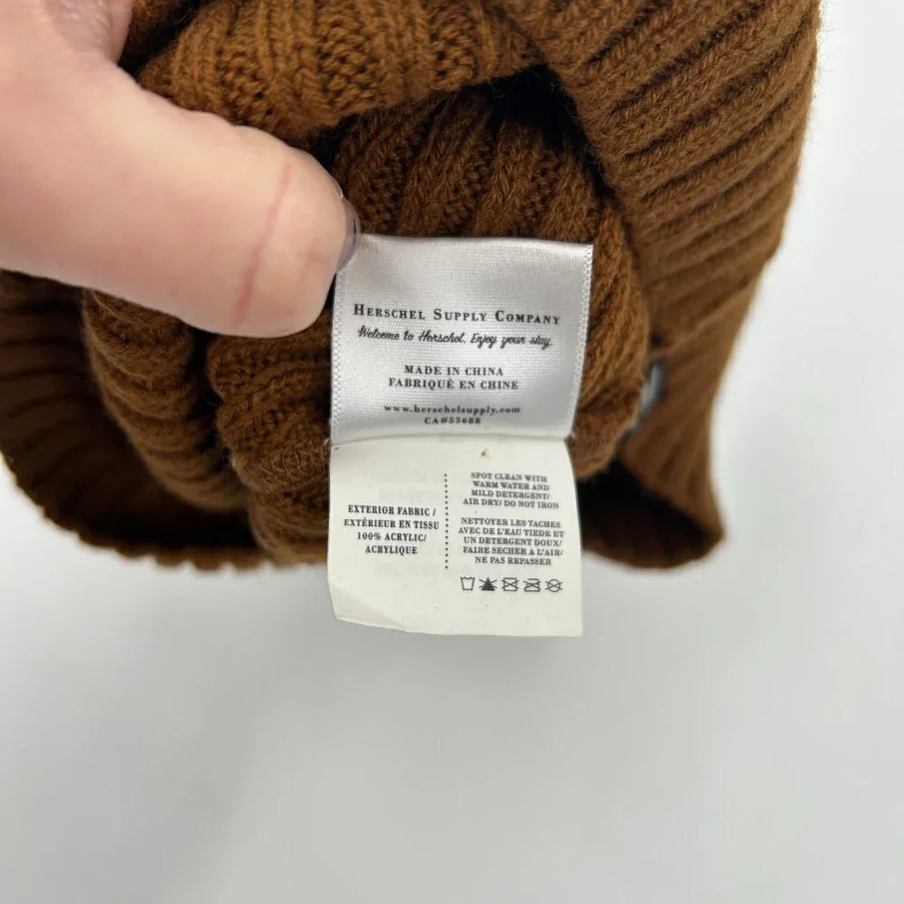 HERSCHEL SUPPLY COMPANY Brown Ribbed Beanie Hat 100% Acrylic